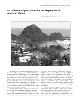 An Indigenous Approach to Teacher Preparation for American Sämoa by Salusalumalo S