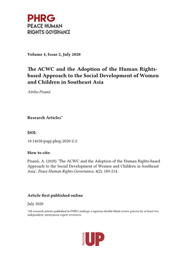The ACWC and the Adoption of the Human Rights- Based Approach to the Social Development of Women and Children in Southeast Asia