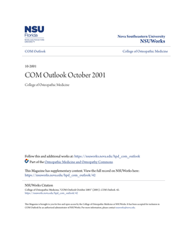 COM Outlook October 2001 College of Osteopathic Medicine