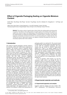 Effect of Cigarette Packaging Sealing on Cigarette Moisture Content