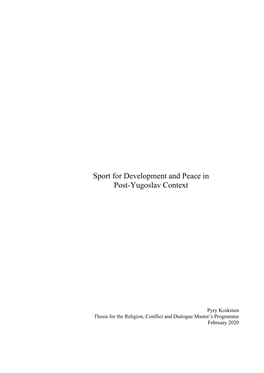 Sport for Development and Peace in Post-Yugoslav Context