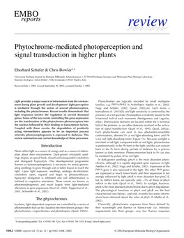 Phytochrome-Mediated Photoperception and Signal Transduction in Higher Plants