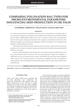 Comparing Pollination Bag Types for Micro-Environmental Parameters Influencing Seed Production in Oil Palm