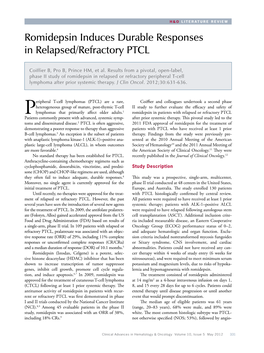 Romidepsin Induces Durable Responses in Relapsed/Refractory PTCL