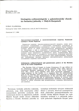 Litologicko-Sedimentologický a Paleotektonický Charak- Ter Bonnskej Jednotky V Malých Karpatoch