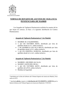 Normas De Reparto De Asuntos De Vigilancia Penitenciaria De Madrid