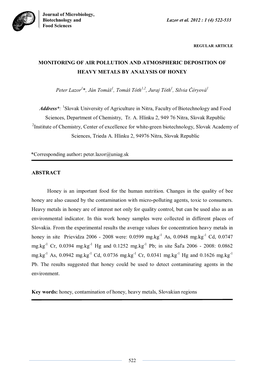 Monitoring of Air Pollution and Atmospheric Deposition of Heavy Metals by Analysis of Honey