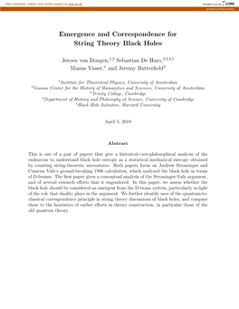 Emergence and Correspondence for String Theory Black Holes