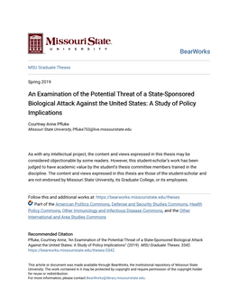 An Examination of the Potential Threat of a State-Sponsored Biological Attack Against the United States: a Study of Policy Implications