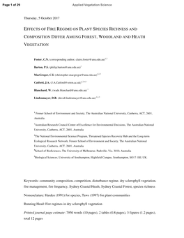 Effects of Fire Regime on Plant Species Richness And