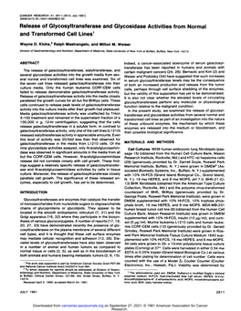 Release of Glycosyltransferase and Glycosidase Activities from Normal and Transformed Cell Lines1