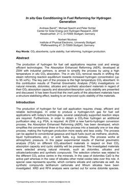 Sorbent Development for in Situ Gas Conditioning in Hydrogen Generation Processes