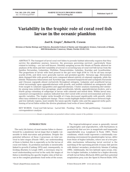 Variability in the Trophic Role of Coral Reef Fish Larvae in the Oceanic Plankton