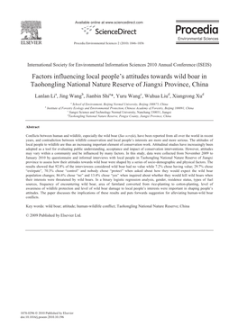 Factors Influencing Local People's Attitudes Towards Wild Boar In