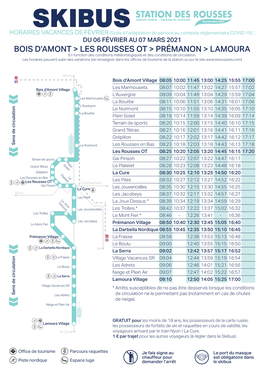 SKIBUS HORAIRES VACANCES DE FÉVRIER (Suite À L’Adaptation Du Service Au Contexte Réglementaire COVID 19) : DU 06 FÉVRIER AU 07 MARS 2021