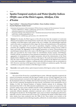 (WQI): Case of the Ébrié Lagoon, Abidjan, Côte D'ivoire