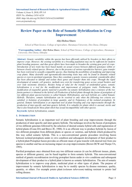 Review Paper on the Role of Somatic Hybridization in Crop Improvement