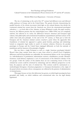 New Penology and Legal Traditions: Cultural Variations in the Criminalization Process Between the 19Th and the 20Th Centuries