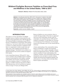 Wildland Firefighter Burnover Fatalities on Prescribed Fires and Wildfires in the United States, 1990 to 2017