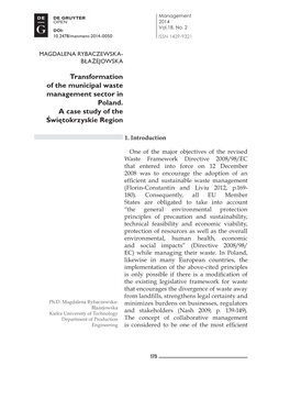 Transformation of the Municipal Waste Management Sector in Poland. a Case Study of the Świętokrzyskie Region