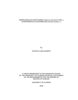 AMERICAN BLACK NIGHTSHADE (Solanum Americanum MILL.) INTERFERENCE in WATERMELON (Citrullus Lanatus L.)