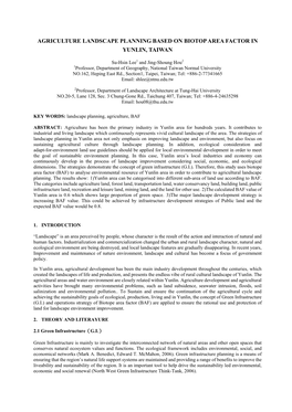 Agriculture Landscape Planning Based on Biotop Area Factor in Yunlin, Taiwan