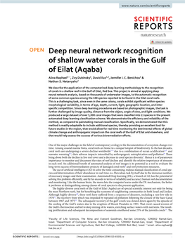 Deep Neural Network Recognition of Shallow Water Corals in the Gulf of Eilat (Aqaba) Alina Raphael1*, Zvy Dubinsky1, David Iluz1,3, Jennifer I