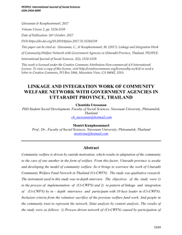 Linkage and Integration Work of Community Welfare Network with Government Agencies in Uttaradit Province, Thailand