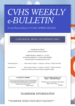 CVHS WEEKLY E-BULLETIN