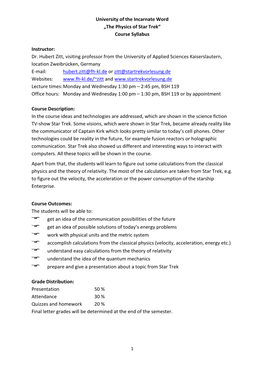 The Physics of Star Trek“ Course Syllabus