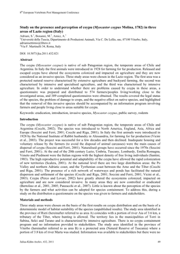 Study on the Presence and Perception of Coypu (Myocastor Coypus Molina
