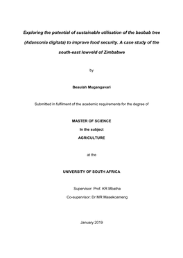 Adansonia Digitata) to Improve Food Security