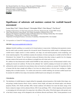 Significance of Substrate Soil Moisture Content for Rockfall Hazard