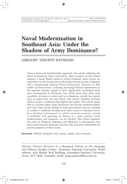 Naval Modernization in Southeast Asia: Under the Shadow of Army Dominance?