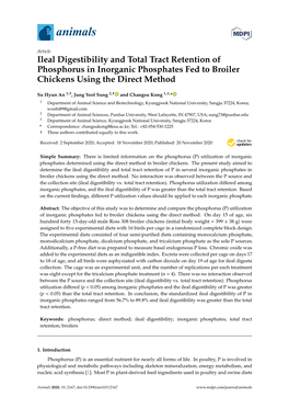 Ileal Digestibility and Total Tract Retention of Phosphorus in Inorganic Phosphates Fed to Broiler Chickens Using the Direct Method