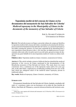 Toponimia Medieval Del Concejo De Llanes En