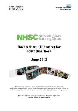 Racecadotril (Hidrasec) for Acute Diarrhoea June 2012