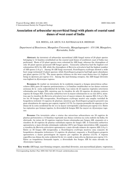 Association of Arbuscular Mycorrhizal Fungi with Plants of Coastal Sand Dunes of West Coast of India