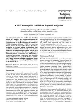 A Novel Anticoagulant Protein from Scapharca Broughtonii