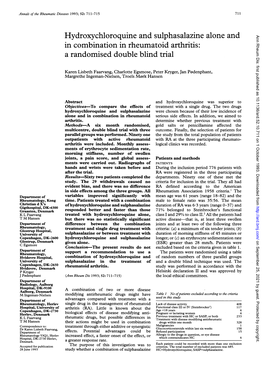 Hydroxychloroquine and Sulphasalazine Alone and Ann Rheum Dis: First Published As 10.1136/Ard.52.10.711 on 1 October 1993