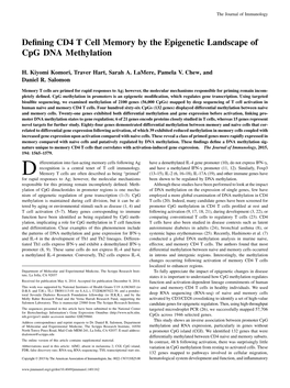 Methylation Epigenetic Landscape of Cpg DNA Defining CD4 T Cell Memory By