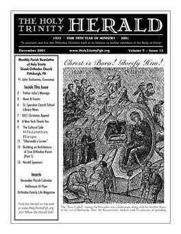 HERALD 1923 · OUR 78TH YEAR of MINISTRY · 2001 “To Proclaim and Live the Orthodox Christian Faith in Its Fullness As Faithful Members of the Body of Christ”