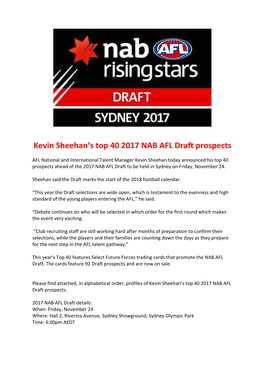 Kevin Sheehan's Top 40 2017 NAB AFL Draft Prospects