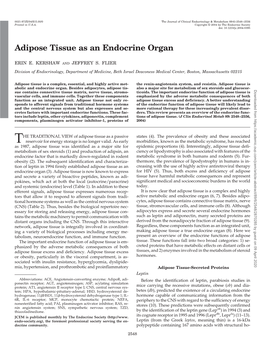 Adipose Tissue As an Endocrine Organ