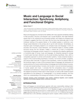 Music and Language in Social Interaction: Synchrony, Antiphony, and Functional Origins