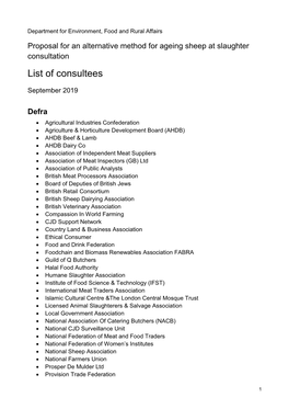 Ageing Sheep Consultation: List of Consultees