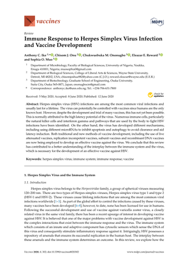 Immune Response to Herpes Simplex Virus Infection and Vaccine Development