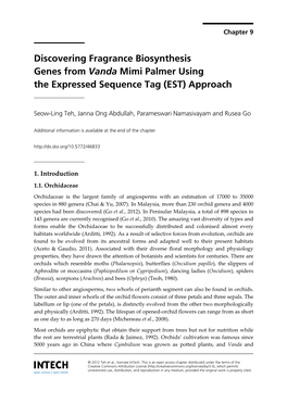 Discovering Fragrance Biosynthesis Genes from Vanda Mimi Palmer Using the Expressed Sequence Tag (EST) Approach