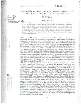 Migratory and Grazing Behavior of Copepods and Vertical Distribution of Phytoplankton