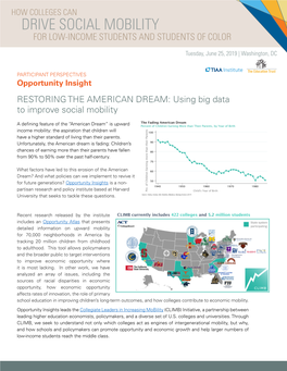 RESTORING the AMERICAN DREAM: Using Big Data to Improve Social Mobility